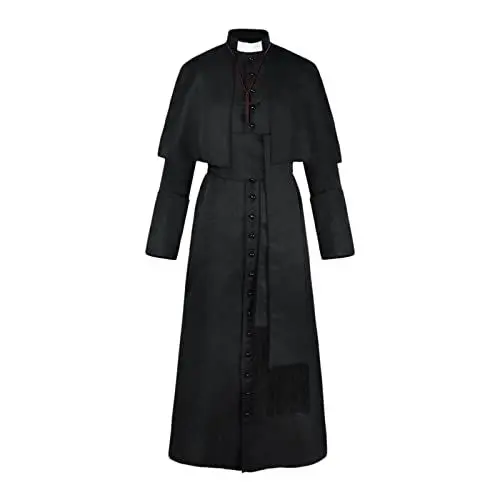Produktbild: HOOUDO Mittelalter Kleidung Damen Halloween Priester Mittelalter Retro Cosplay Kostüm Volltonfarbe Knopf Maskerade Kostüm Lederweste Herren Mittelalter