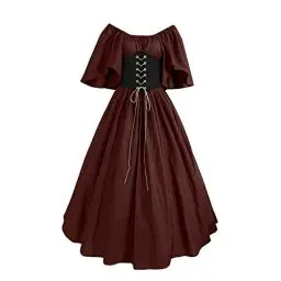 Produktbild: HOOUDO Mittelalter Kleidung Damen Mittelalterliches Kostüm für Damen, Trompetenärmel, irisches Hemdkleid mit Korsett, traditionelles Kleid, Halloween, Damen, M, Lot Mittelalterlicher Münzen