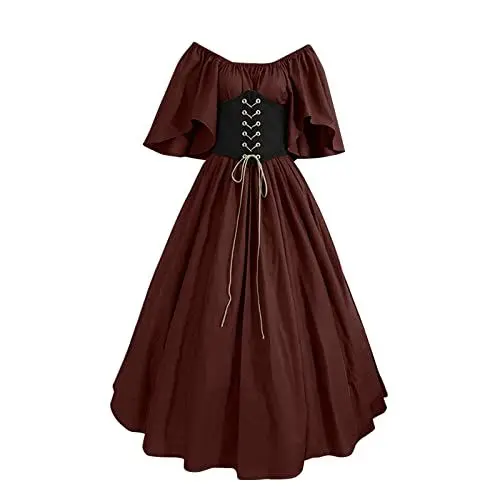 Produktbild: HOOUDO Mittelalter Kleidung Damen Mittelalterliches Kostüm für Damen, Trompetenärmel, irisches Hemdkleid mit Korsett, traditionelles Kleid, Halloween, Damen, M, Lot Mittelalterlicher Münzen