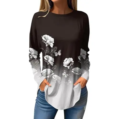 Produktbild: HOOUDO Outlet Angebote Sale Damen Coole T Shirts Damen T Shirt Violett Damen Kurzarm Musselin Hemdbluse Damen Ausgefallene T Shirts Fuer Frauen Damen Tshirt Mit Muster Sale Angebote Bestellung