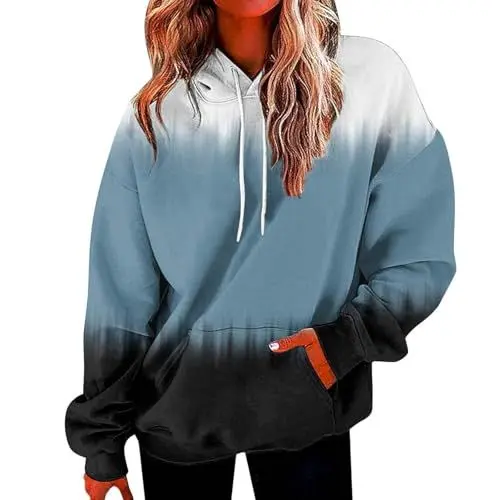 Produktbild: HOOUDO Sale Angebote Blitzangebote Langärmliges Sweatshirt für Damen mit Taschen mit Buchstaben-Farbverlauf und Kapuzenpullover Perlen Schmuck Armband Haekel Pullover Somme Sale Angebote Bestellung
