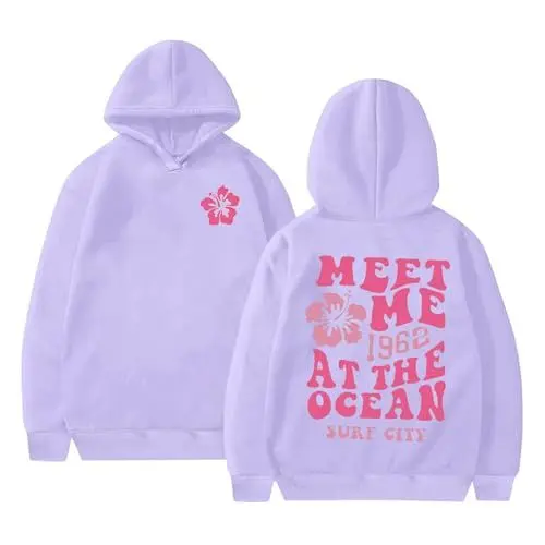 Produktbild: HOOUDO Sale Angebote Blitzangebote Langärmliges Sweatshirt für Damen mit Taschen mit Buchstaben-Farbverlaufsdruck und Kapuzenpullover Trachten Sweatjacke Damen Lila Pullove Sale Angebote Bestellung