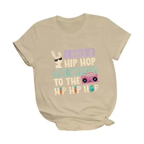 Produktbild: HOOUDO Sale Angebote Damen Frühjahr/Sommer Freizeitmode Ostern Print Rundhals Kurzarm Top T-Shirt Gelbes Hemd Bluse Damen Dunkelblau Schoene T Shirts Fuer Damen Bauch Kasch Sale Angebote Bestellung