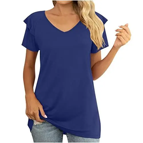 Produktbild: HOOUDO Sale Angebote Kurzärmlige Damenblusen mit V-Ausschnitt T-Shirt Elegante Freizeitoberteile Kostüm Damen Karierte Bluse Damen Typisch 90Er Jahre Kleidung Damen Glitzer Obe Mein Bestellung Sale