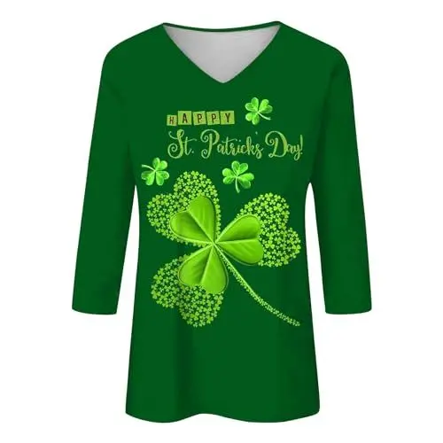 Produktbild: HOOUDO Sale Angebote Oberteile für Damen, lässig, Sommeroberteile, Dreiviertelärmel, Rundhalsausschnitt, T-Shirt, St. Day, Bedruckt, lockere, seitlich Geteilte Tunika-Bluse Onl Mein Bestellung Sale