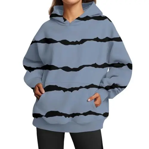 Produktbild: HOOUDO Damen Oversized Sweatshirt Hoodie Langarmshirt Pullover Mit Tasche - Herbstkleidung Tunika für Senioren - Schwarz