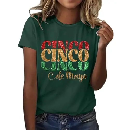 Produktbild: HOOUDO Sale Angebote Sale Angebote De Damen-T-Shirt mit mexikanischem, Bedruckt, kurzärmelig, Rundhals-T-Shirt, modisches Oberteil, leicht, weich, lässig, Sommerkleidung Unter Mein Bestellung Sale