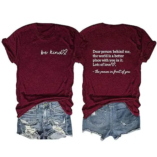 Produktbild: HOOUDO Sale Angebote Sale Angebote Doppeldruck Frauen Briefdruck Sommer Casual Kurzarm T-Shirts Tops Langes Unterhemd Damen Jeanshemd Damen Lang Oversize Urlaub Must HAV Meine Bestellungen Anzeigen