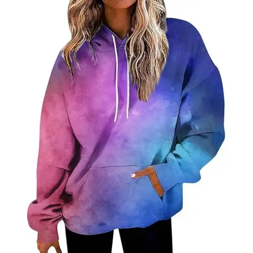 Produktbild: HOOUDO Sale Angebote Sale Angebote Langärmliges Sweatshirt für Damen mit Taschen mit Buchstaben-Farbverlauf und Kapuzenpullover Damen Bluse Glitzer Elegant Sweatjacke Damen Sale Angebote Bestellung