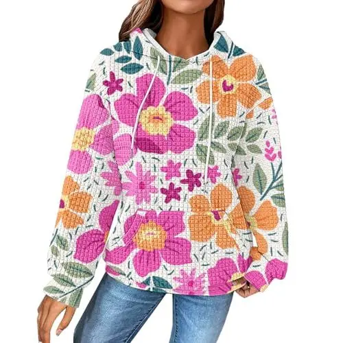 Produktbild: HOOUDO Sale Angebote Sale Angebote Pullover-Sweatshirts für Damen, grafische, Trendige Hoodies, lockere Fit-Tops, langärmelige Blusen mit Taschen Kurzpullover. Anker Jac Meine Bestellungen Anzeigen