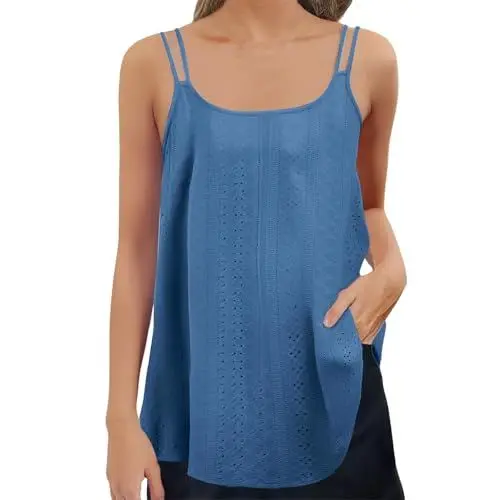 Produktbild: HOOUDO Sale Angebote Tanktop Damen Baumwolle Camisole Top Stricktop Ärmellos Funktionsshirt Sommer Oberteile Off Shoulder Shirt Dunkelrot Spitze Kleidung Elegant Weiss Mit Zum Feiern Spitzentop Seide