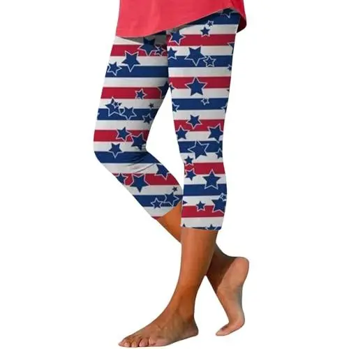 Produktbild: HOOUDO Same Day Angebote Sale 4. Juli-Leggings für Damen, Capri-Leggings für Damen, klassischer amerikanischer Flaggendruck, Yoga-Laufhose, weiche Strumpfhose Leggins Mit Hose Mein Bestellung Sale