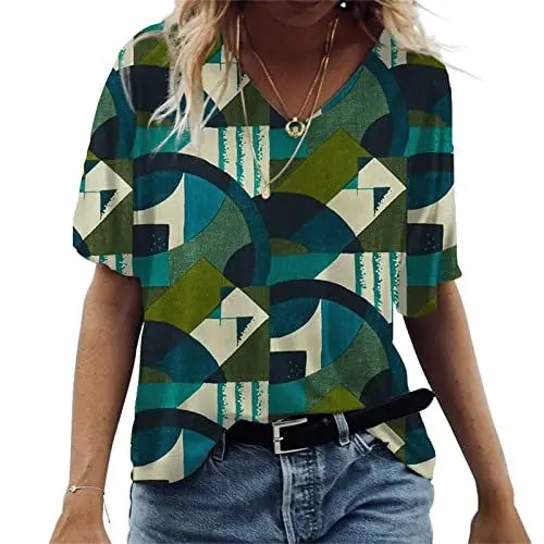 Produktbild: HOOUDO Same Day Angebote Sale Frauen Sommer Casual Rundhals Kurzarm Farbverlauf Druck Kurzarm T-Shirt Top Herbstrock Bluse Damen Elegant Sommer Oberteil Damen Sommer Kar Meine Bestellungen Anzeigen