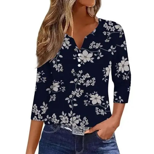 Produktbild: HOOUDO Sonderangebote Schnäppchen Casual Blumendruck Dreiviertelärmel Top T-Shirt Firmenfeier Bekleidung Damen Sommer Damen Casual Schmetterling Bedruckt Kurze Ärmel Los An Sale Angebote Bestellung