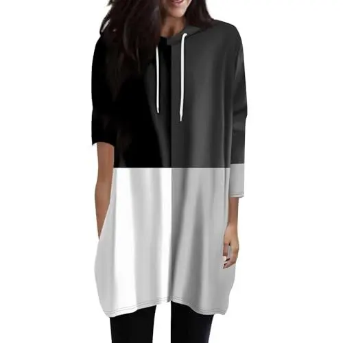 Produktbild: HOOUDO Sonderangebote Schnäppchen Damen Oversized Hoodies Casual Kurzarmshirts Modische Tunika Tops Leichter Pullover Mit Taschen Ausgefallene Pullover Damen Shirt Pusteblu Sale Angebote Bestellung