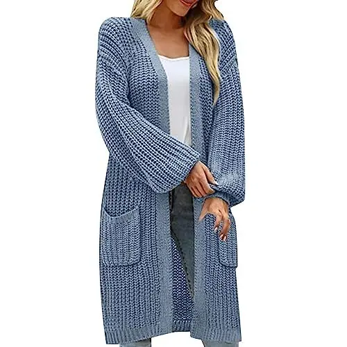 Produktbild: HOOUDO Strickjacke Damen Lang Ärmeln, lockeren großen Taschen, lässiger Strickpullover Strickjacken Clip (GY1, L)