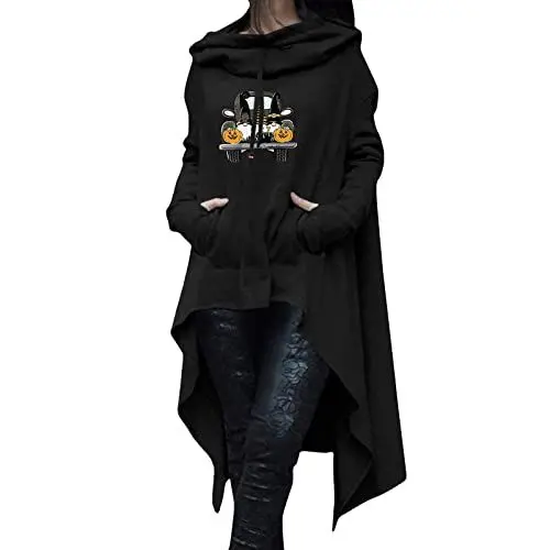 Produktbild: HOOUDO Sweatshirt Damen Mit Kapuze mit Kapuze langes Oberseiten-Hemd mit Tasche Hausjacke (Black, XXL)