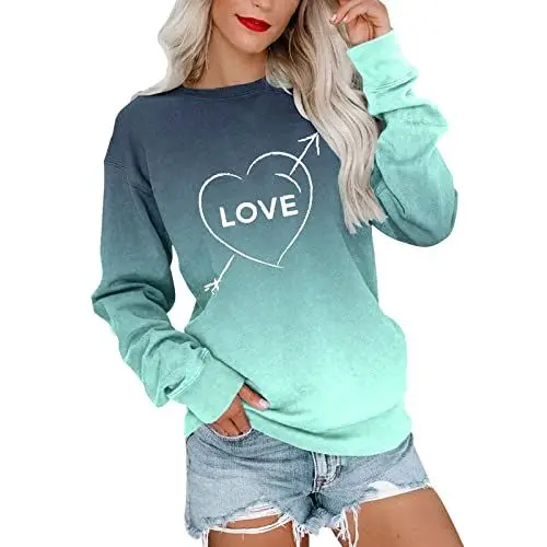 Produktbild: HOOUDO Sweatshirt Damen Verlaufsdruck Langarm Rundhals Pullover Pullover Ledermantel Halloween-Modedruck, Herbst- und Winterübergang, lockeres und bequemes Sweatshirt