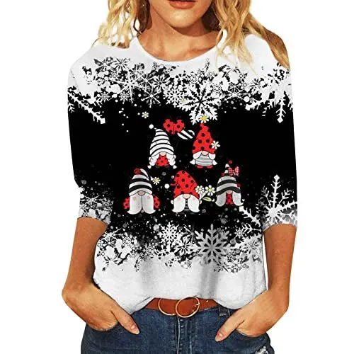 Produktbild: HOOUDO Sweatshirts FüR Damen Rundhals-Kontrast-Freizeit-T-Shirt mit mittleren Ärmeln Pullover Für Teenager Mädchen (F, S)