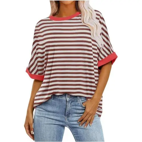 Produktbild: HOOUDO Sale Angebote Sale Angebote T-Shirts mit Farbverlaufsgrafik für Damen, Sommer, lässig, übergroß, T-Shirts, Rundhalsausschnitt, Trendige Tunika-Oberteile, lockere Blusen, Mein Bestellung Sale