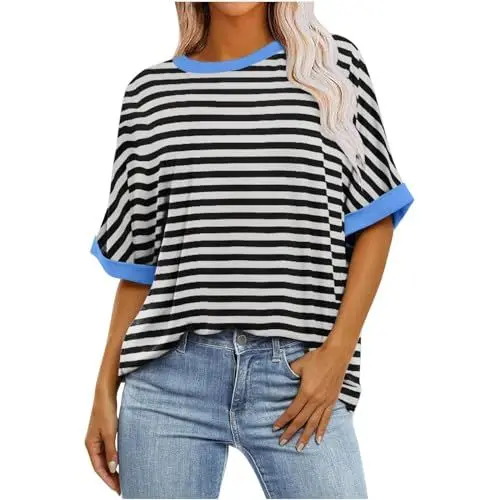 Produktbild: HOOUDO Sale Angebote Sale Angebote T-Shirts mit Farbverlaufsgrafik für Damen, Sommer, lässig, übergroß, T-Shirts, Rundhalsausschnitt, Trendige Tunika-Oberteile, lockere Meine Bestellungen Anzeigen
