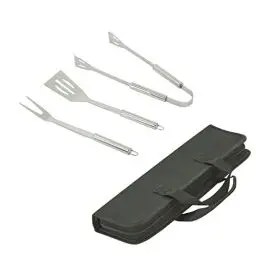 Produktbild: HOOZ 3X Grillbesteck Set Edelstahl, Grill Zubehör für Barbecue, Grillkoffer mit Grillwender, Fleischgabel und Grillzange, Grill Werkzeuge Zubehör Kit für Männer Frauen