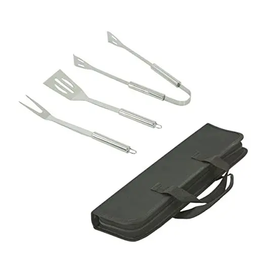 Produktbild: HOOZ 3X Grillbesteck Set Edelstahl, Grill Zubehör für Barbecue, Grillkoffer mit Grillwender, Fleischgabel und Grillzange, Grill Werkzeuge Zubehör Kit für Männer Frauen