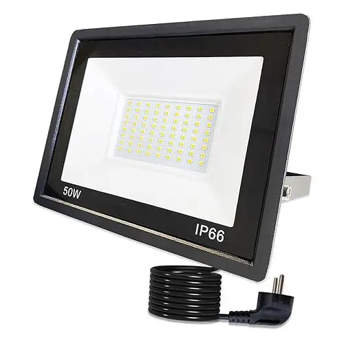 Produktbild: Hopelit 50W LED Strahler, Led Strahler Außen Warmweiß Licht, IP66 Wasserdicht LED Fluter mit Stecker, Superhell Scheinwerfer für Garten, Garage, Patio etc.