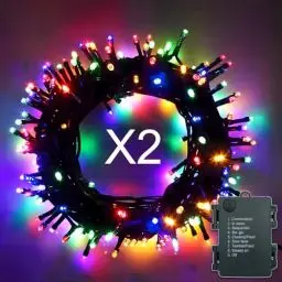 Produktbild: Hopelit Lichterkette Batterie 2stk 50LEDs 5m Bunt, Lichterkette Außen Mit Timer und 8 Modi, Led Lichterkette Weihnachtsbaum Batteriebetrieben Wasserdicht Für Garten, Partys
