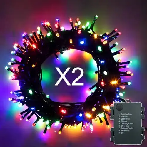 Produktbild: Hopelit Lichterkette Batterie 2stk 50LEDs 5m Bunt, Lichterkette Außen Mit Timer und 8 Modi, Led Lichterkette Weihnachtsbaum Batteriebetrieben Wasserdicht Für Garten, Partys