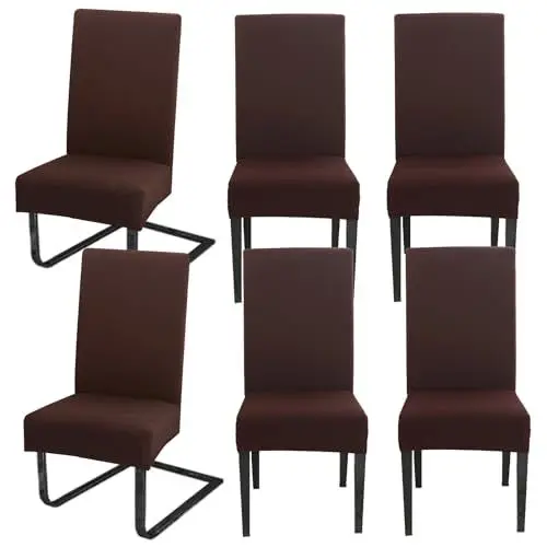 Produktbild: Hopelit Stuhlhussen 6er Set, Stuhlhussen Schwingstühle Abnehmbarer Waschbarer Spandex, Universale Stretch Stuhlbezug Hussen für Esszimmer, Hotel, Küche, Hochzeitsdeko, Dunkelbraun