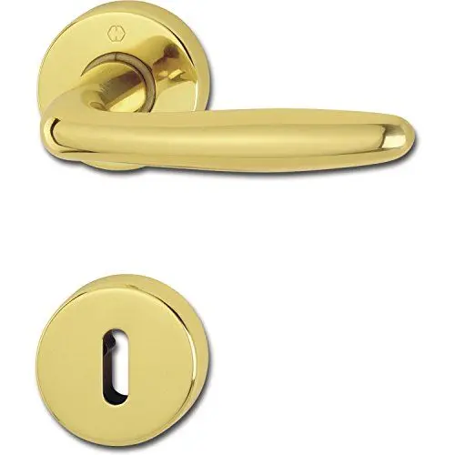 Produktbild: HOPPE 3066785 Drücker-Garnitur Roissy auf Rundrosette | Messing poliert | Buntbart | gold glänzend