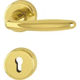 Produktbild: HOPPE 3066793 Drücker-Garnitur Roissy auf Rundrosette | Messing poliert | Profilzylinder | gold glänzend