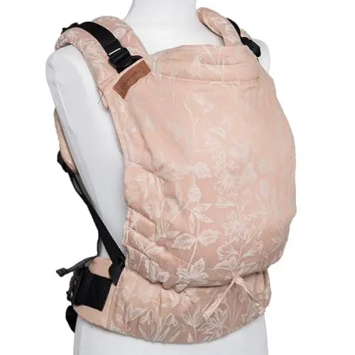 Produktbild: Hoppediz Buckle - Babytrage für Neugeborene ab Geburt - Fullbuckle Tragehilfe mit 2 Schnallenpositionen - mitwachsend bis 20 kg - Design Giverny mit Leinen - LIMITIERT