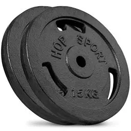 Produktbild: Hop-Sport 30 kg Gusseisen Hantelscheiben 30mm - Guss Gewichte Hantel Sets zur Auswahl: 2x15 kg / 2x5 kg+2x10 kg / 4x2,5kg+4x5kg / 8x1,25kg+4x2,5+kg+2x5kg - 30/31 mm Bohrung (2 x 15 kg)