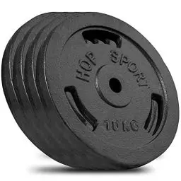 Produktbild: Hop-Sport 40 kg Gusseisen Hantelscheiben 30mm - Guss Gewichte Hantel Sets zur Auswahl: 4x10kg / 2x20kg / 4x5kg+2x10kg - 30/31 mm Bohrung (4x10kg)