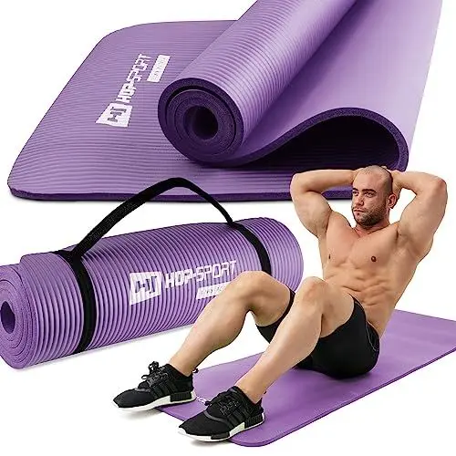 Produktbild: Hop-Sport Gymnastikmatte 1cm / 1,5cm - rutschfeste Yogamatte für Fitness Pilates & Gymnastik mit Tragegurt - Maße 180cm Länge 61cm Breite (1 cm Lila)