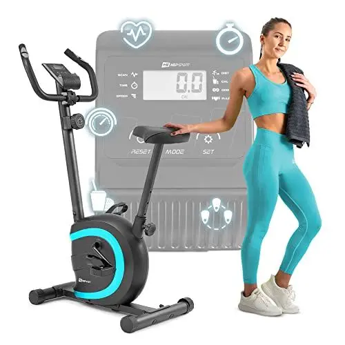 Produktbild: Hop-Sport Heimtrainer HS-015H, kompakter Hometrainer für Senioren geeignet, Fahrrad ideal für das Training zuhause, Pulssensoren & Anti-Rutsch-Pedale Türkis