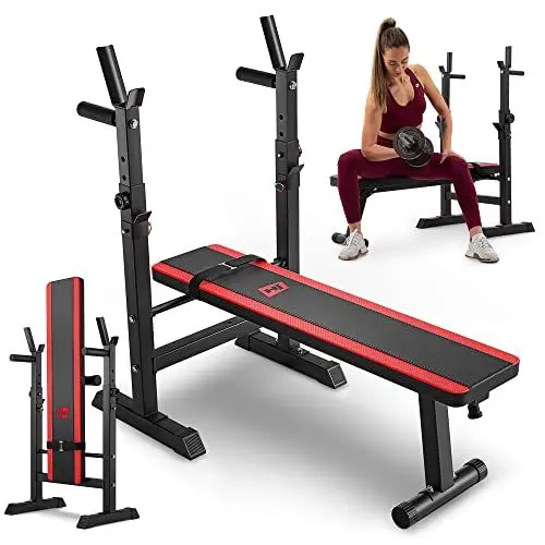 Produktbild: Hop-Sport Hantelbank 1080 Flachbank mit Hantelablage Drückerbank Trainingsbank klappbar