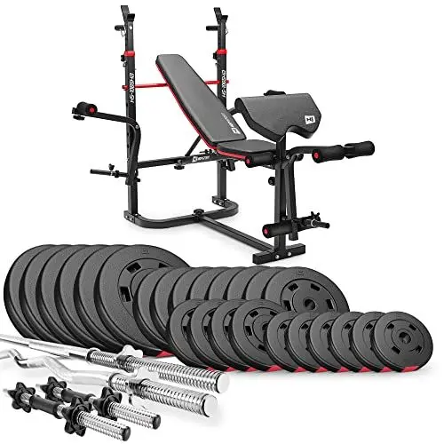 Produktbild: Hop-Sport Hantelbank Kraftstation 1065 mit Lang-, Curl- & Kurzhantel Gewichte 38kg bis 135kg (135kg Gewicht: Lang-, Curl- & Kurzhantel)