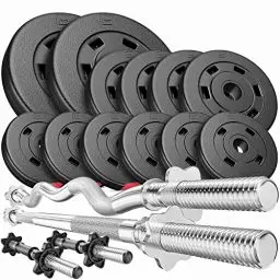 Produktbild: Hop-Sport Hantelset 45 kg 1x Langhantel, 1x SZ Stange, 2x Kurzhanteln, Gewichte 2x5kg / 4x2,5kg / 6x1,25kg