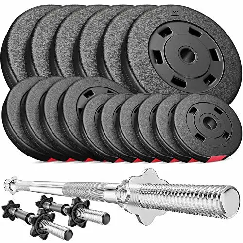 Produktbild: Hop-Sport Hantelset 58 kg, 1x Langhantel, 2x Kurzhanteln, Hantelscheiben 30 mm: 6x5 /4x2,5 /6x1,25kg
