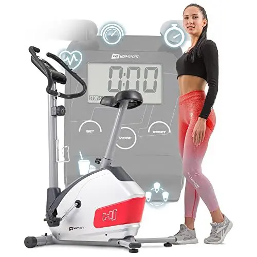 Produktbild: Hop-Sport Heimtrainer Fahrrad HS-035H Leaf - Fitnessbike für Zuhause mit Pulssensoren und Computer, Magnetbremse, Schwungmasse 8 kg - Ergometer für ein max. Nutzergewicht von 135kg Silber