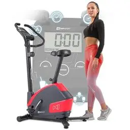 Produktbild: Hop-Sport Heimtrainer Fahrrad HS-035H Leaf - Fitnessbike für Zuhause mit Pulssensoren und Computer, Magnetbremse, Schwungmasse 8 kg - Ergometer für ein max. Nutzergewicht von 135kg Rot