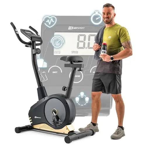 Produktbild: Hop-Sport Heimtrainer Fahrrad Spark - Hometrainer mit Pulssensoren & Computer, Ergometer mit 8 Widerstandsstufen und max. Benutzergewicht 120kg Gold