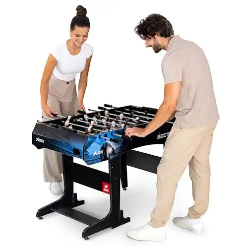 Produktbild: Hop-Sport Kickertisch Sector – klappbarer Tichfußball für Kinder und Erwachsene – Tischkicker inkl. 3 Bälle mit Fußballspieler-Motiv