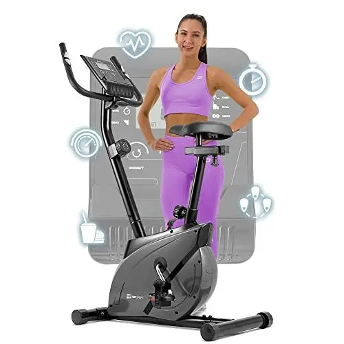 Produktbild: Hop-Sport Onyx Heimtrainer Fahrrad - Fitnessgerät für Zuhause mit Pulssensoren und Computer, 8 Widerstandsstufen, Schwungmasse 7 kg - Fitnessfahhrad für ein max. Nutzergewicht von 120kg Grau
