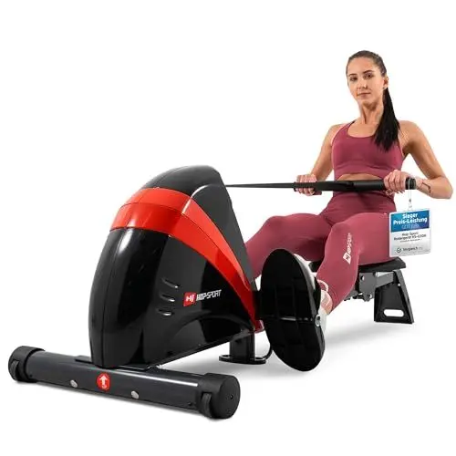 Produktbild: Hop-Sport Rudergerät für Zuhause Boost – Rudergerät klappbar mit kugelgelagertem Sitz, Computer & Magnetbremssystem, 10 Stufen - Rudermaschine max. Nutzergewicht 120kg
