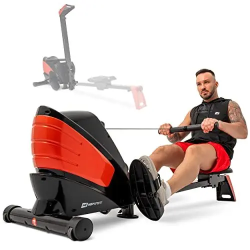 Produktbild: Hop-Sport Rudergerät für Zuhause klappbar HS-060R Cross - Rudermaschine mit LCD-Display & 8-stufigem, leisem Magnetbremssystem - max. Nutzergewicht 120kg (Rot)