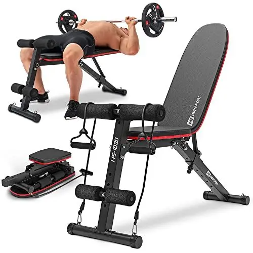 Produktbild: Hop-Sport klappbare Hantelbank HS-1030 mit Beinfixierung - verstellbare Trainingsbank für Bankdrücken oder Sit-ups